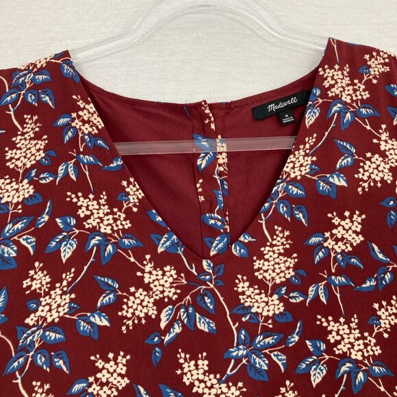 Madewell Burgundy Floral V Neck Button Back Long Sleeve Feminine Dress Medium - Picture 3 of 13